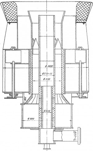 Схема футеровки пылеугольной горелки каменным литьем ПК-39